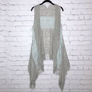 5/$25 🌙 Boho Fringe Vest Gray Aqua